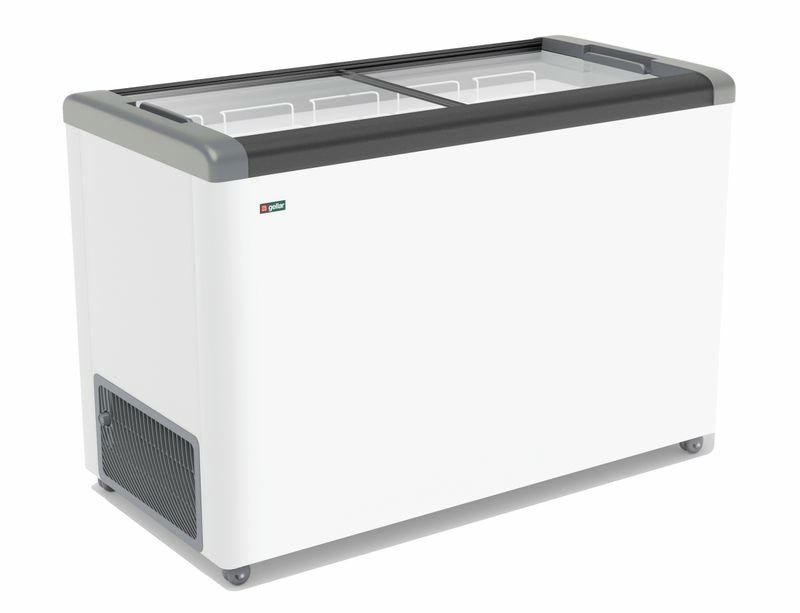 ЛАРЬ МОРОЗИЛЬНЫЙ GELLAR FG 400 С ПРЯМОЕ СТЕКЛО СЕРЫЙ (ПРОПАН)